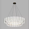 Modern White Chandelier With Gold Pattern Lines And Circular Layered Structure