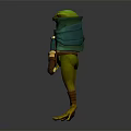 Anthropomorphic Green Frog Adventurer Character With Green Cloak Brown Armor And Dagger Standing