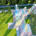 Scenic Park Landscape With Green Lawn Trees Walkways And Seating Areas