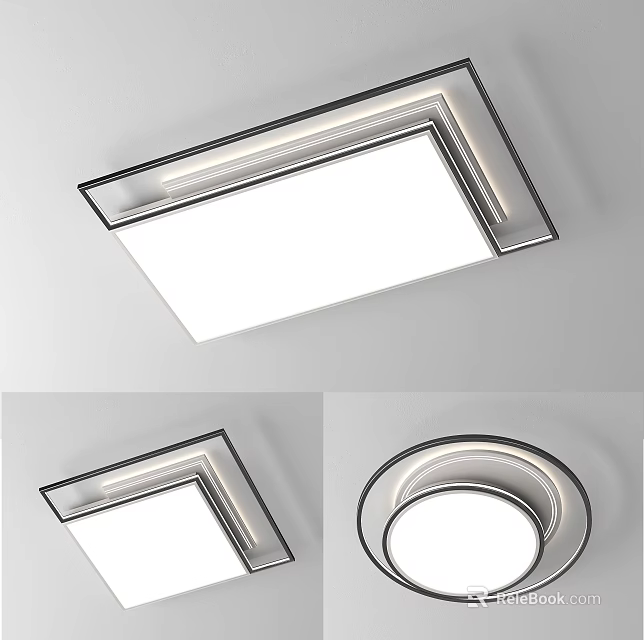 Modern Contemporary Ceiling Light with Square and Round Shapes Sleek Metal Frame LED Panel Design 3d model 