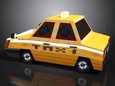 Yellow Pixel Art Taxi Car With Roof Sign And Body Lettering 3d model