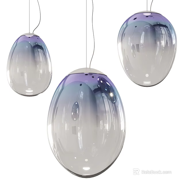 Three Egg Shaped Transparent Gradient Purple Modern Pendant Lights for Interior Decor 3d model 