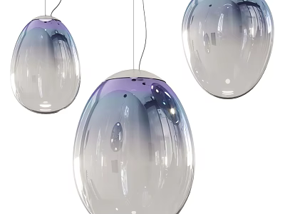 Three Egg Shaped Transparent Gradient Purple Modern Pendant Lights for Interior Decor 3d model