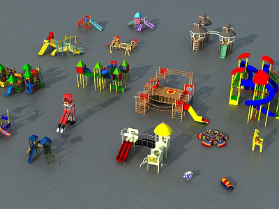 Various Colorful Children's Playground Equipment With Slides Swings And Climbing Structures 3d model