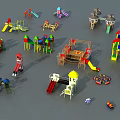 Various Colorful Children's Playground Equipment With Slides Swings And Climbing Structures