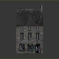 Two Story Brick Building With Gray Roof Ground Floor Shop Windows And Door