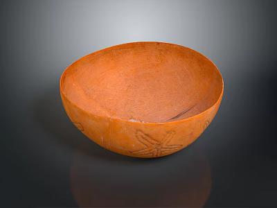 Handcrafted Orange Clay Bowl With Intricate Sculptural Carved Patterns And Smooth Surface 3d model