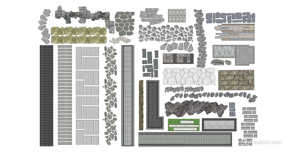 Garden Stepping Stones Design Collection Featuring Various Shapes And Natural Stone Materials 3d model 