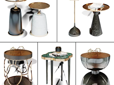 Modern Living Room Side Tables With Elegant Marble Tops And Metal Bases 3d model