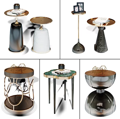 Modern Living Room Side Tables With Elegant Marble Tops And Metal Bases 3d model