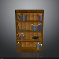 Classic Wooden Bookcase With Multiple Shelves Holding Colorful Books And Decorative Items