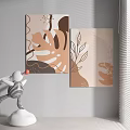 Abstract Wall Decorative Paintings With Plant Leaf Patterns And Beige Tones 3d model