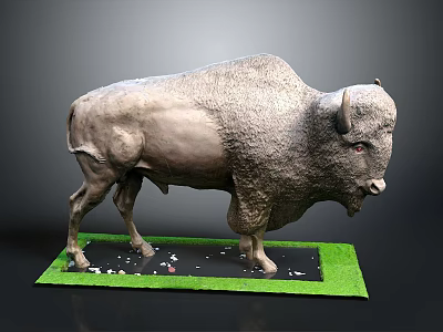 Realistic Bison Model Display On Green Base With Black Platform And White Particles 3d model