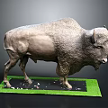 Realistic Bison Model Display On Green Base With Black Platform And White Particles
