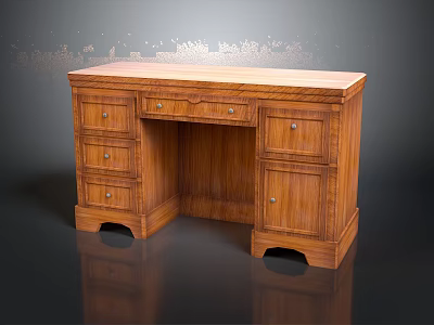 Traditional Wooden Office Desk With Multiple Drawers And Classic Design Elements 3d model