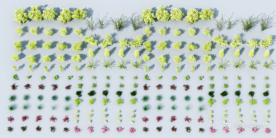 Diverse Shrub Varieties For Garden Landscaping With Green Pink And Yellow Foliage 3d model 