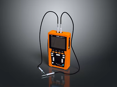 Orange Digital Testing Device With Two Connected Probes Display And Control Buttons 3d model