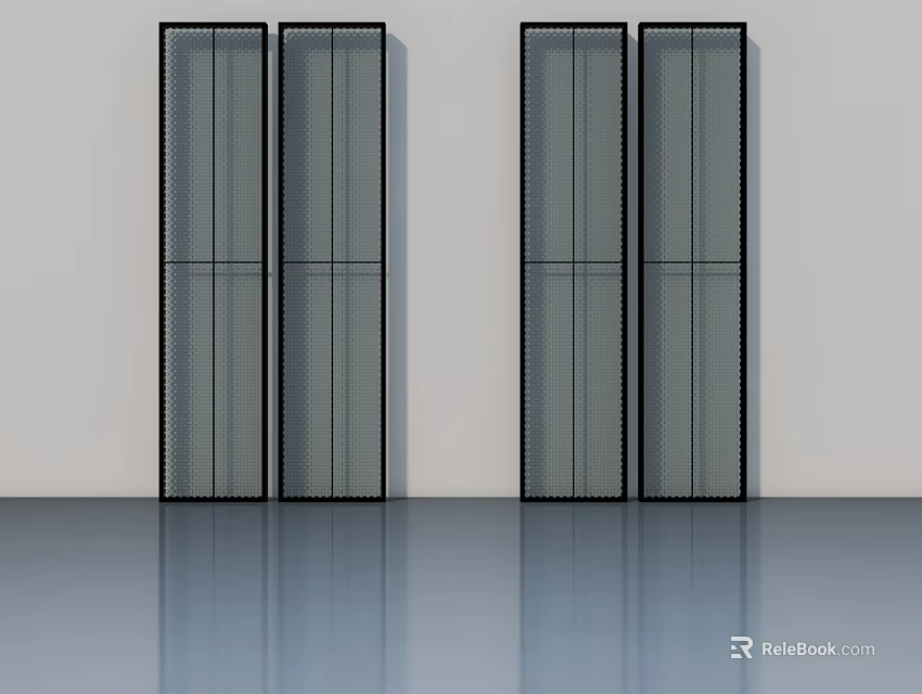 Modern Interior Hinged Doors With Glass Panels And Black Frames On White Wall 3d model