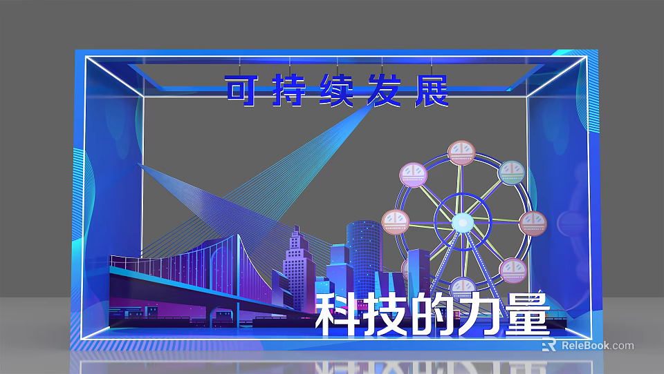 Sustainable Development And Power Of Technology With Urban Landscape And Ferris Wheel 3d model 