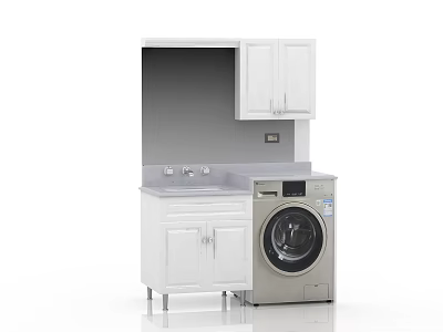 White Bathroom Cabinet With Sink Faucet Upper Cabinet And Washing Machine 3d model