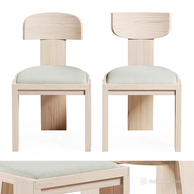 Modern Light Wooden Stool With Upholstered Seat And Simple Design Structure 3d model