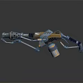 Futuristic Sci Fi Weapon With Long Barrel Grip Ammo Canister And Mechanical Structure