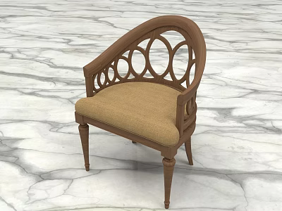 Stylish Leisure Chair Featuring Wooden Frame Circular Cutout Backrest And Fabric Seat On Marble Floor 3d model