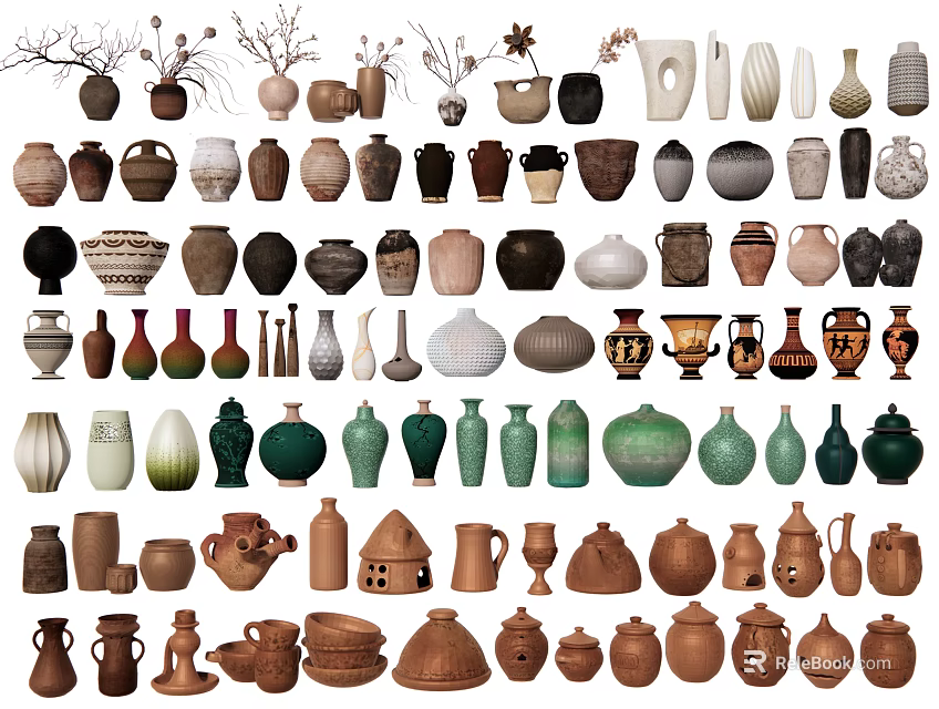 Diverse Ceramic Vessels Collection With Vases Jars And Handcrafted Pottery Pieces 3d model 