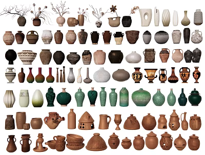 Diverse Ceramic Vessels Collection With Vases Jars And Handcrafted Pottery Pieces 3d model