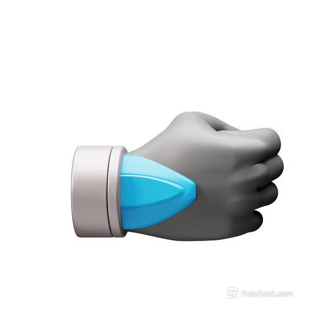 Gray Fist Design With Blue Pointed Object On Wrist And Mechanical Style 3d model 