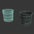 Two Vintage Metal Buckets With Handles On Dark Reflective Background