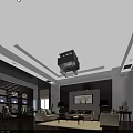 Elegant Modern Hotel Public Lounge Interior With Comfortable Sofas Coffee Tables And Chandelier 3d model