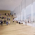 School Modern Atrium Space With Students Activities And Glass Walls Design