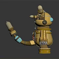 Yellow Mechanical Creature Character With Bulb Horns Blue Nose Mechanical Claws And Blue Tail