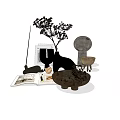 Decorative Ornament Set With Vase Dried Flowers Books And Sculptural Objects