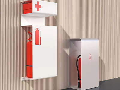 Fire Fighting Equipment Featuring Wall Mounted Cabinet Red Cross And Standing Unit 3d model