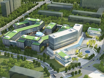 Modern Industrial Factory Complex With Green Roofs Surrounded By Trees And Roads 3d model