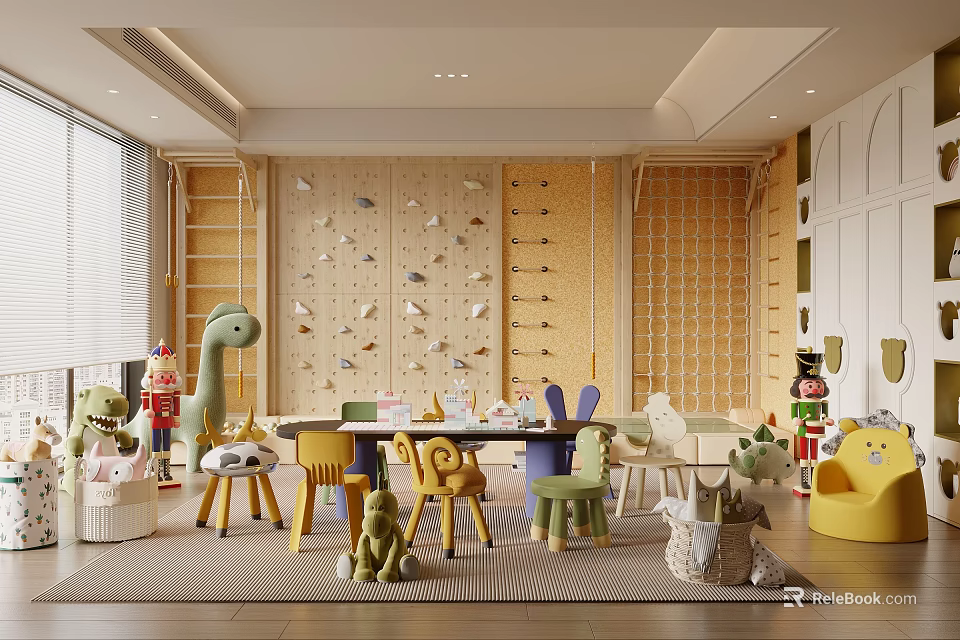 Kids Playroom With Colorful Toys And Climbing Wall 3d model 