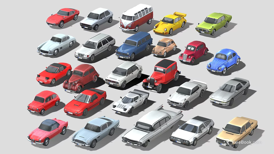 Colorful Various Car Models Including Sedans Vans And Sports Cars Arranged Together 3d model 