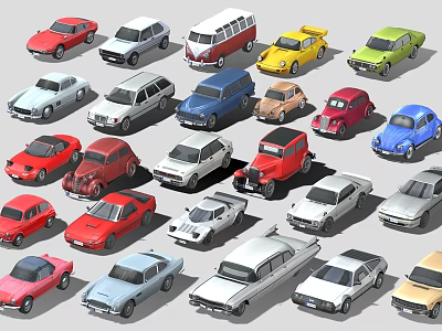Colorful Various Car Models Including Sedans Vans And Sports Cars Arranged Together 3d model