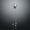 Silver Robot With Green Eye And Long Slender Legs Standing On Dark Surface
