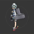 Blue Haired Anime Style 3D Game Character In Sailor Uniform Holding Weapon With Red Shoes