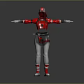 3D Character Model In Red And Gray Outfit With Hat And Outstretched Arms