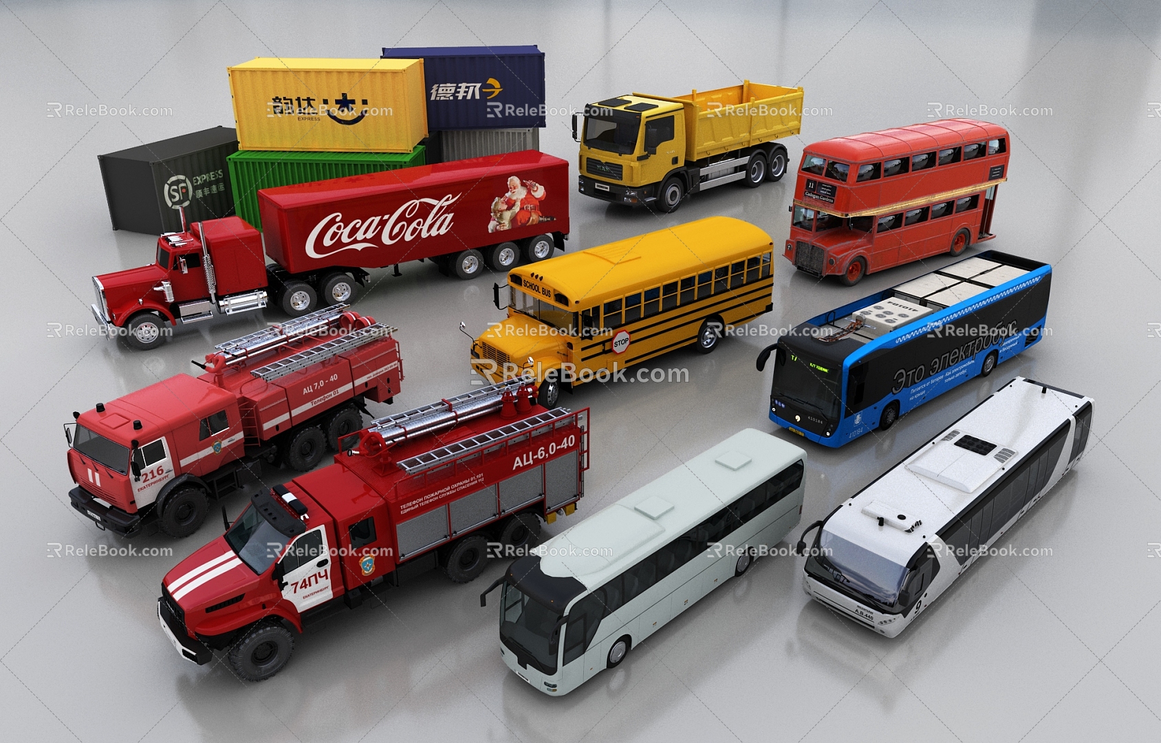 Fire fighting bus combination transport vehicle bus bus container combination fire fighting vehicle school bus bus transport vehicle 3d model