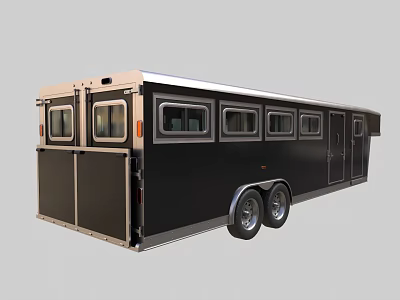 Black Functional Horse Transport Trailer With Multiple Windows And Dual Axle 3d model