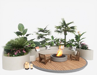 Modern Outdoor Landscape Flower Pond Courtyard Card Seat Plant Combination 3d model