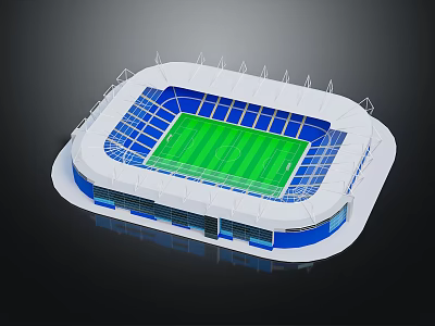 Fitness Sports Stadium With Blue Seats White Design And Green Football Pitch 3d model