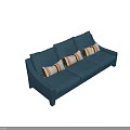 Comfortable Modern Blue Multi Seat Sofa With Striped Decorative Cushions 3d model