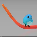 Small Blue Bird Perched On Red Curved Structure With Reflective Surface 3d model