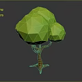 Cartoon Tree Scene With Green Low Poly Canopy And Orange Trunk